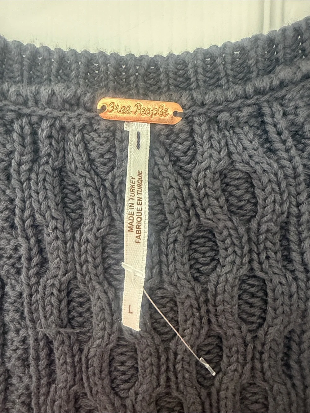 Free People Charcoal Gray Cable Knit Scoop Tank